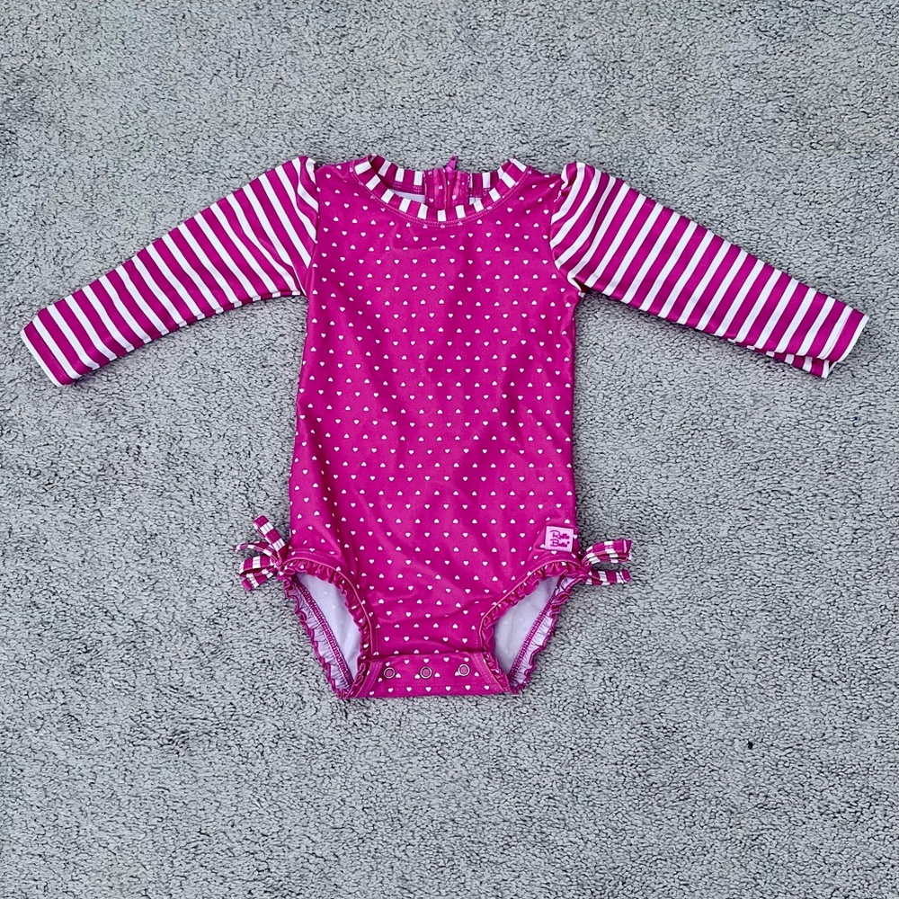 Ruffle Butts Pink Heart Bathing Suit 18-24months